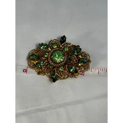 Peridot Green Filigree Brooch W German Design 1950s Vintage Jewelry MCM - Thumbnail 4