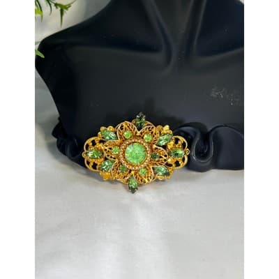 Peridot Green Filigree Brooch W German Design 1950s Vintage Jewelry MCM - Thumbnail 8