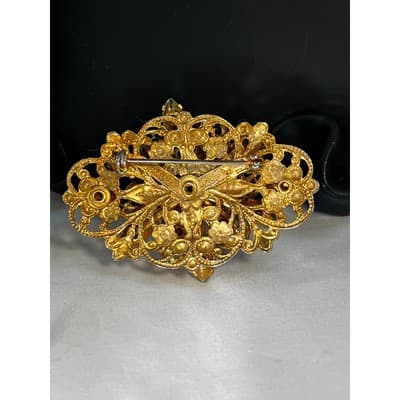 Peridot Green Filigree Brooch W German Design 1950s Vintage Jewelry MCM - Thumbnail 10