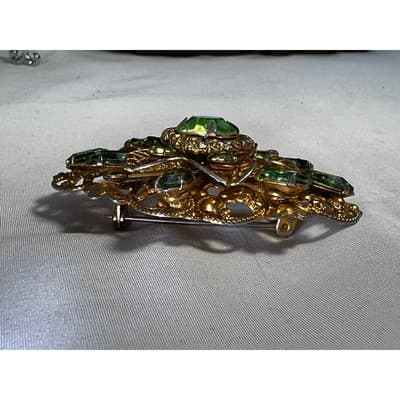 Peridot Green Filigree Brooch W German Design 1950s Vintage Jewelry MCM - Thumbnail 19