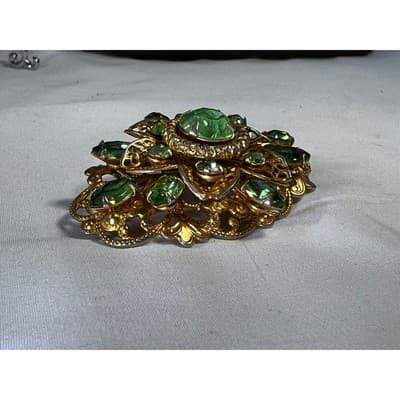 Peridot Green Filigree Brooch W German Design 1950s Vintage Jewelry MCM - Thumbnail 16