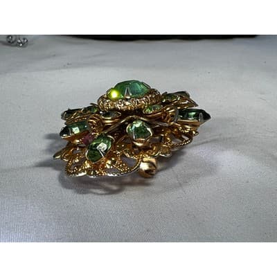 Peridot Green Filigree Brooch W German Design 1950s Vintage Jewelry MCM - Thumbnail 20