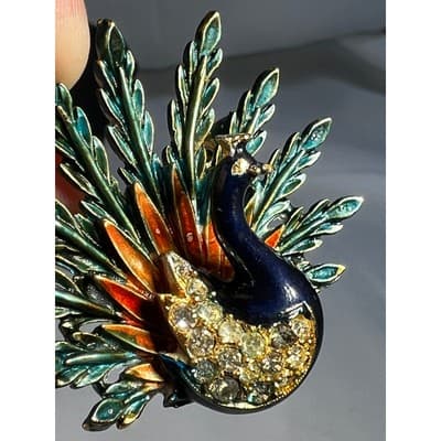 Art Mode Vintage Peacock Brooch Pin Vibrant Enamel Rare Design MCM Bird Jewelry - Thumbnail 5