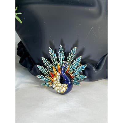 Art Mode Vintage Peacock Brooch Pin Vibrant Enamel Rare Design MCM Bird Jewelry - Thumbnail 13