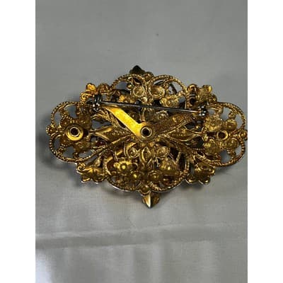 Peridot Green Filigree Brooch W German Design 1950s Vintage Jewelry MCM - Thumbnail 14