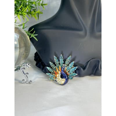 Art Mode Vintage Peacock Brooch Pin Vibrant Enamel Rare Design MCM Bird Jewelry - Thumbnail 14
