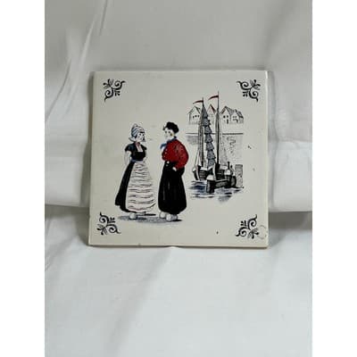 Vintage Dutch Delfware Tile Holland Royal MOSA 6 Netherlands Trivet Ceramic MCM - Thumbnail 2