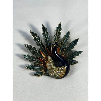 Art Mode Vintage Peacock Brooch Pin Vibrant Enamel Rare Design MCM Bird Jewelry - Thumbnail 4