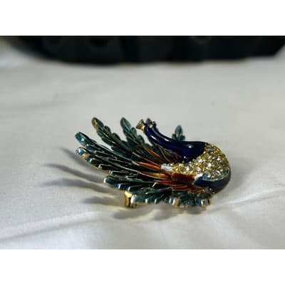 Art Mode Vintage Peacock Brooch Pin Vibrant Enamel Rare Design MCM Bird Jewelry - Thumbnail 17