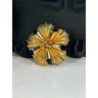 Vintage Coro Gold Tone MCM Art Deco Flower Brooch Floral Motif Rare - Thumbnail 9