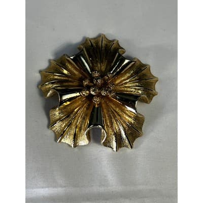 Vintage Coro Gold Tone MCM Art Deco Flower Brooch Floral Motif Rare - Thumbnail 10
