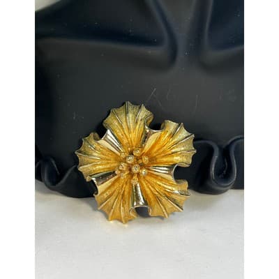 Vintage Coro Gold Tone MCM Art Deco Flower Brooch Floral Motif Rare - Thumbnail 5