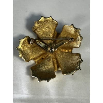 Vintage Coro Gold Tone MCM Art Deco Flower Brooch Floral Motif Rare - Thumbnail 2