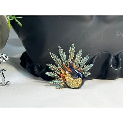 Art Mode Vintage Peacock Brooch Pin Vibrant Enamel Rare Design MCM Bird Jewelry - Thumbnail 12