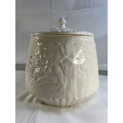 Majolica Tam O'Shanter Like Cookie Jar Canister MCM Detailed 9"x9" Ivory White - Thumbnail 7