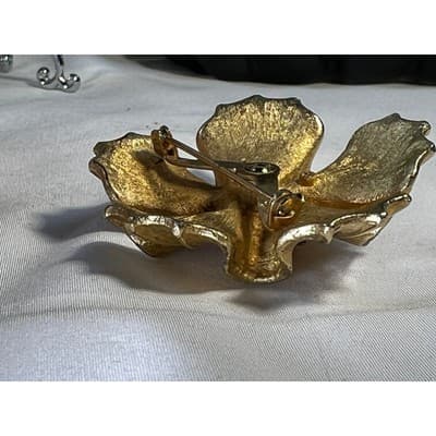 Vintage Coro Gold Tone MCM Art Deco Flower Brooch Floral Motif Rare - Thumbnail 7