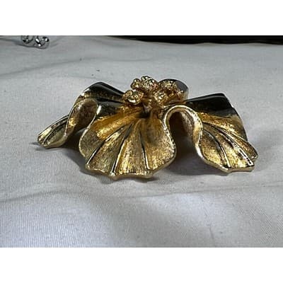 Vintage Coro Gold Tone MCM Art Deco Flower Brooch Floral Motif Rare - Thumbnail 20