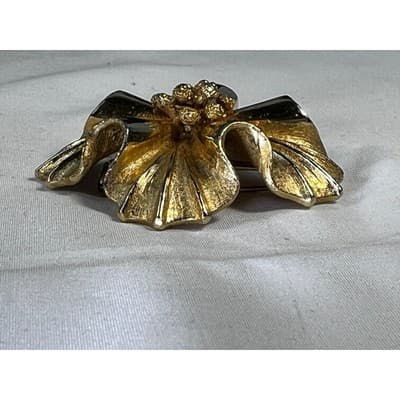 Vintage Coro Gold Tone MCM Art Deco Flower Brooch Floral Motif Rare - Thumbnail 18