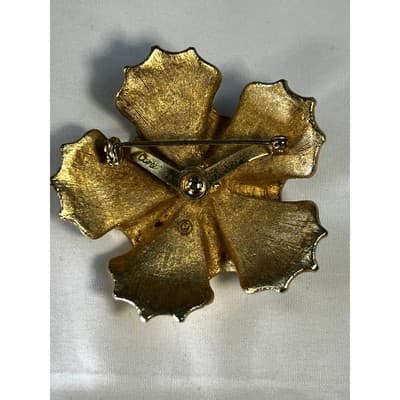 Vintage Coro Gold Tone MCM Art Deco Flower Brooch Floral Motif Rare - Thumbnail 12