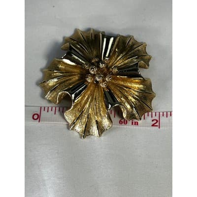 Vintage Coro Gold Tone MCM Art Deco Flower Brooch Floral Motif Rare - Thumbnail 13
