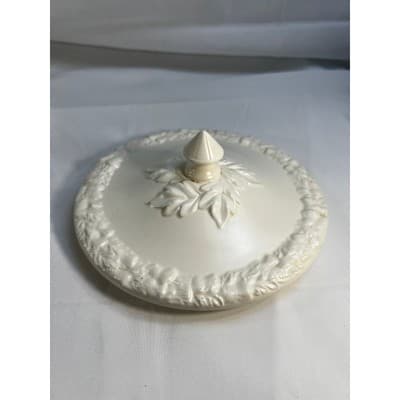 Majolica Tam O'Shanter Like Cookie Jar Canister MCM Detailed 9"x9" Ivory White - Thumbnail 15