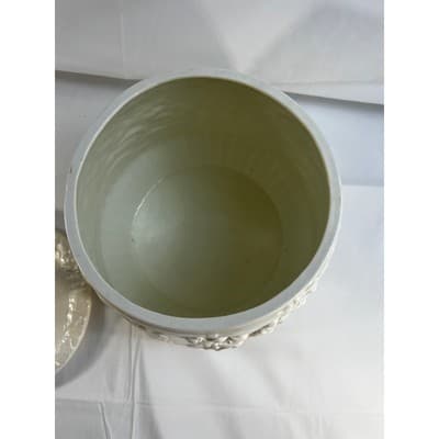Majolica Tam O'Shanter Like Cookie Jar Canister MCM Detailed 9"x9" Ivory White - Thumbnail 12