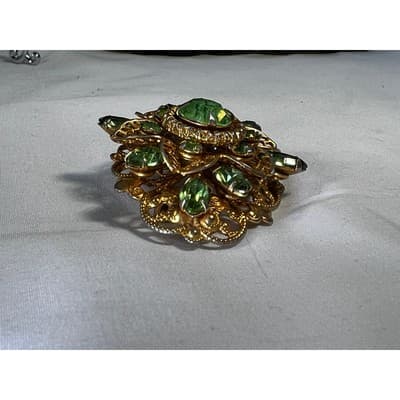 Peridot Green Filigree Brooch W German Design 1950s Vintage Jewelry MCM - Thumbnail 17