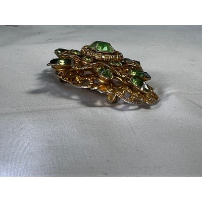Peridot Green Filigree Brooch W German Design 1950s Vintage Jewelry MCM - Thumbnail 18