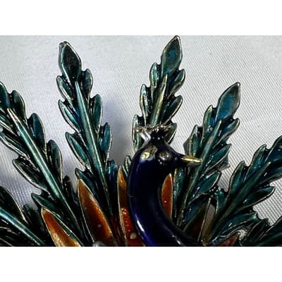 Art Mode Vintage Peacock Brooch Pin Vibrant Enamel Rare Design MCM Bird Jewelry - Thumbnail 7