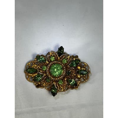 Peridot Green Filigree Brooch W German Design 1950s Vintage Jewelry MCM - Thumbnail 12