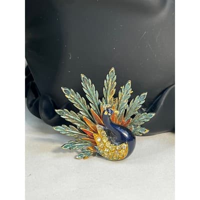 Art Mode Vintage Peacock Brooch Pin Vibrant Enamel Rare Design MCM Bird Jewelry - Thumbnail 2