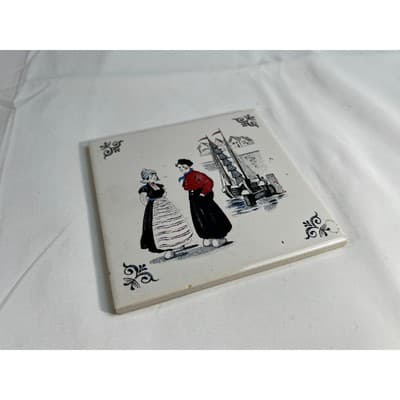Vintage Dutch Delfware Tile Holland Royal MOSA 6 Netherlands Trivet Ceramic MCM - Thumbnail 3
