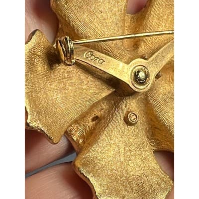 Vintage Coro Gold Tone MCM Art Deco Flower Brooch Floral Motif Rare - Thumbnail 15
