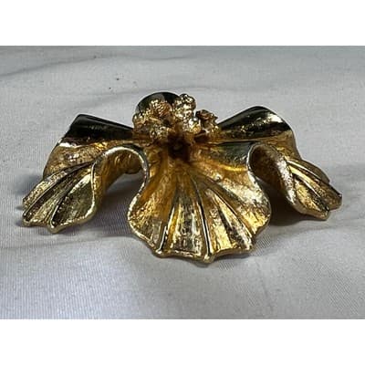 Vintage Coro Gold Tone MCM Art Deco Flower Brooch Floral Motif Rare - Thumbnail 16