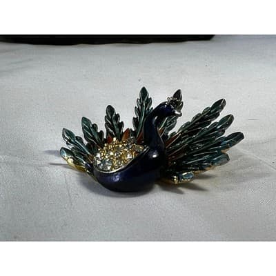 Art Mode Vintage Peacock Brooch Pin Vibrant Enamel Rare Design MCM Bird Jewelry - Thumbnail 21