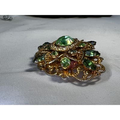 Peridot Green Filigree Brooch W German Design 1950s Vintage Jewelry MCM - Thumbnail 21