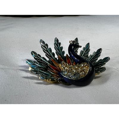 Art Mode Vintage Peacock Brooch Pin Vibrant Enamel Rare Design MCM Bird Jewelry - Thumbnail 22