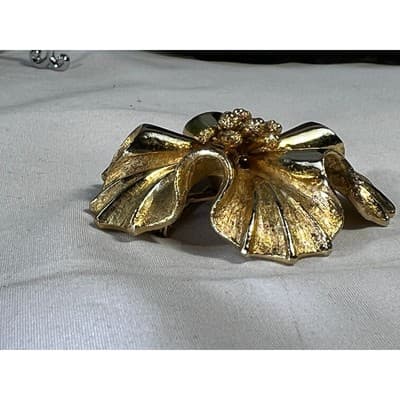 Vintage Coro Gold Tone MCM Art Deco Flower Brooch Floral Motif Rare - Thumbnail 21