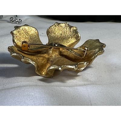 Vintage Coro Gold Tone MCM Art Deco Flower Brooch Floral Motif Rare - Thumbnail 22