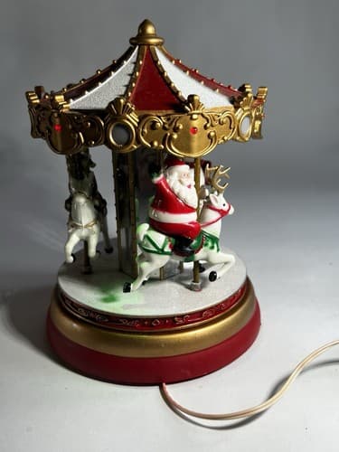 Vintage Christmas Carousel Merry Go Round PAC Pan-Asian Creations Santa WORKS - Thumbnail 2