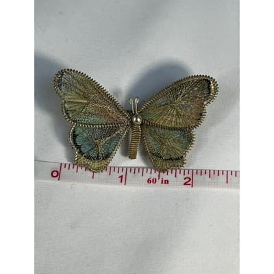 Vintage Wire Wrapped Butterfly Brooch Delicate Handmade Metallic Woven MCM - Thumbnail 7