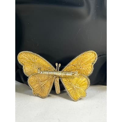 Vintage Wire Wrapped Butterfly Brooch Delicate Handmade Metallic Woven MCM - Thumbnail 12