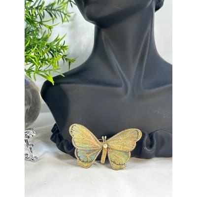 Vintage Wire Wrapped Butterfly Brooch Delicate Handmade Metallic Woven MCM - Thumbnail 2