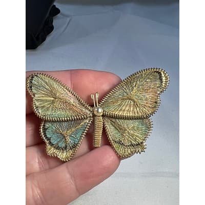 Vintage Wire Wrapped Butterfly Brooch Delicate Handmade Metallic Woven MCM - Thumbnail 20