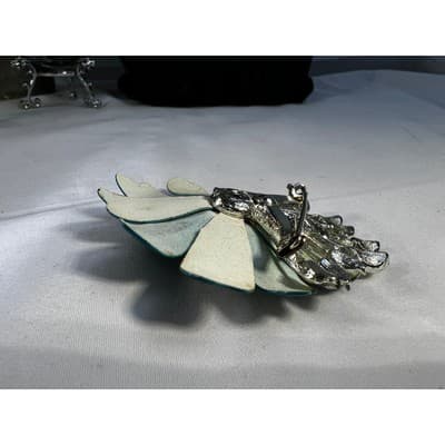Vintage Coro Flower Brooch Teal Blue Enamel Rhinestone Leaves MCM Ornate RARE - Thumbnail 20