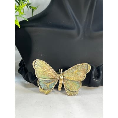 Vintage Wire Wrapped Butterfly Brooch Delicate Handmade Metallic Woven MCM - Thumbnail 3