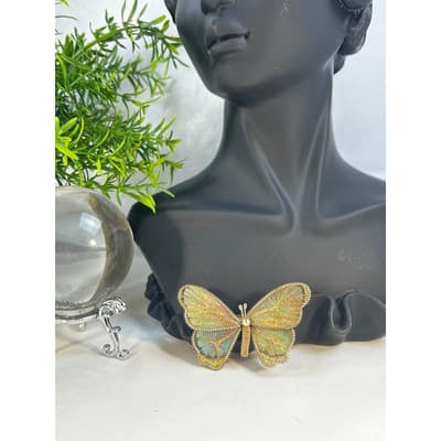 Vintage Wire Wrapped Butterfly Brooch Delicate Handmade Metallic Woven MCM - Thumbnail 4