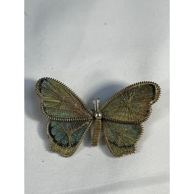 Vintage Wire Wrapped Butterfly Brooch Delicate Handmade Metallic Woven MCM - Thumbnail 5