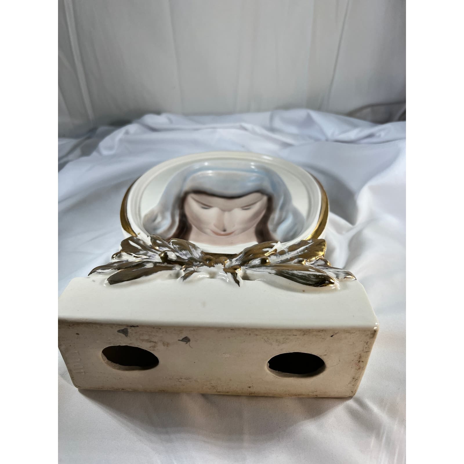 Gorgeous Virgin Mary Face Religious Concave Porcelain Statue Vintage Decor 7x12 - Thumbnail 19