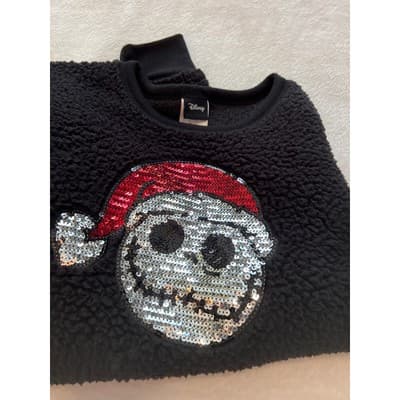 Disney Jack Santa Juniors Fluffy Sequin Casual Semi Cropped Sweater Black Medium - Thumbnail 13